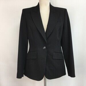 Alfani Women's Blazer Size 4 Black Blue Gray Pin Striped Lined $159 NWOT